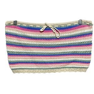 Hollister Striped Crochet Lace Bandeau Crop Tube Top XL Coquette Y2K Summer NWT